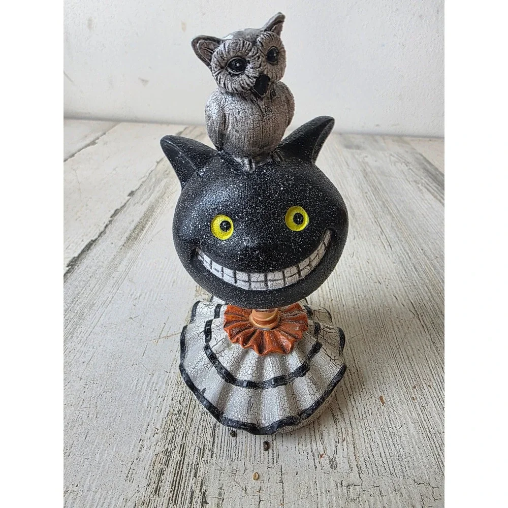 Glitter bobblehead cat owl Halloween crackle statue figurine decor